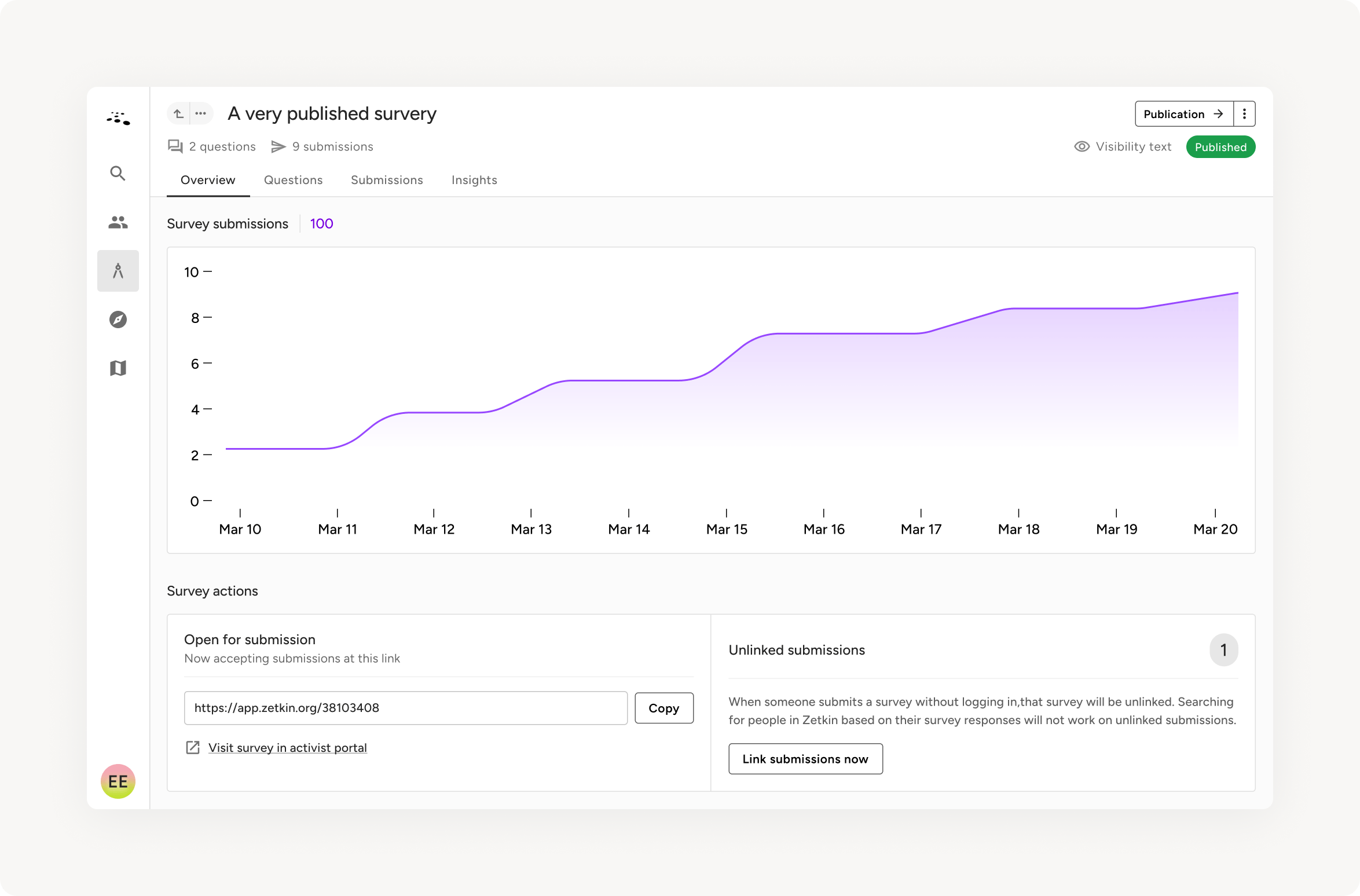 Screenshot of the survey page with the new design system