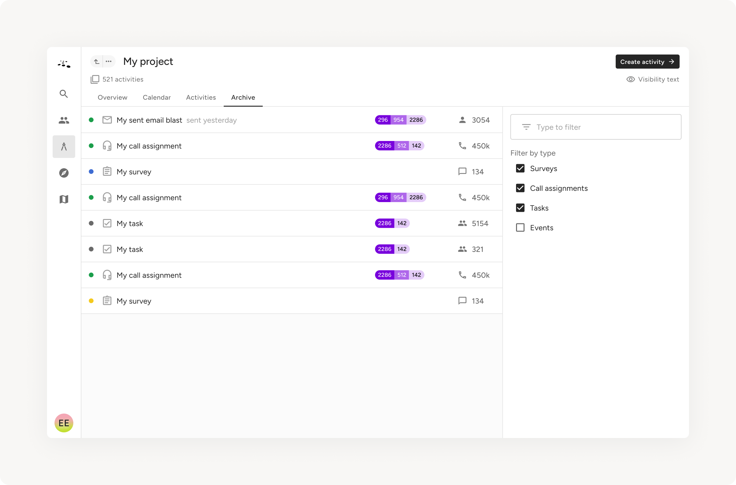 Screenshot of the project page with the new design system
