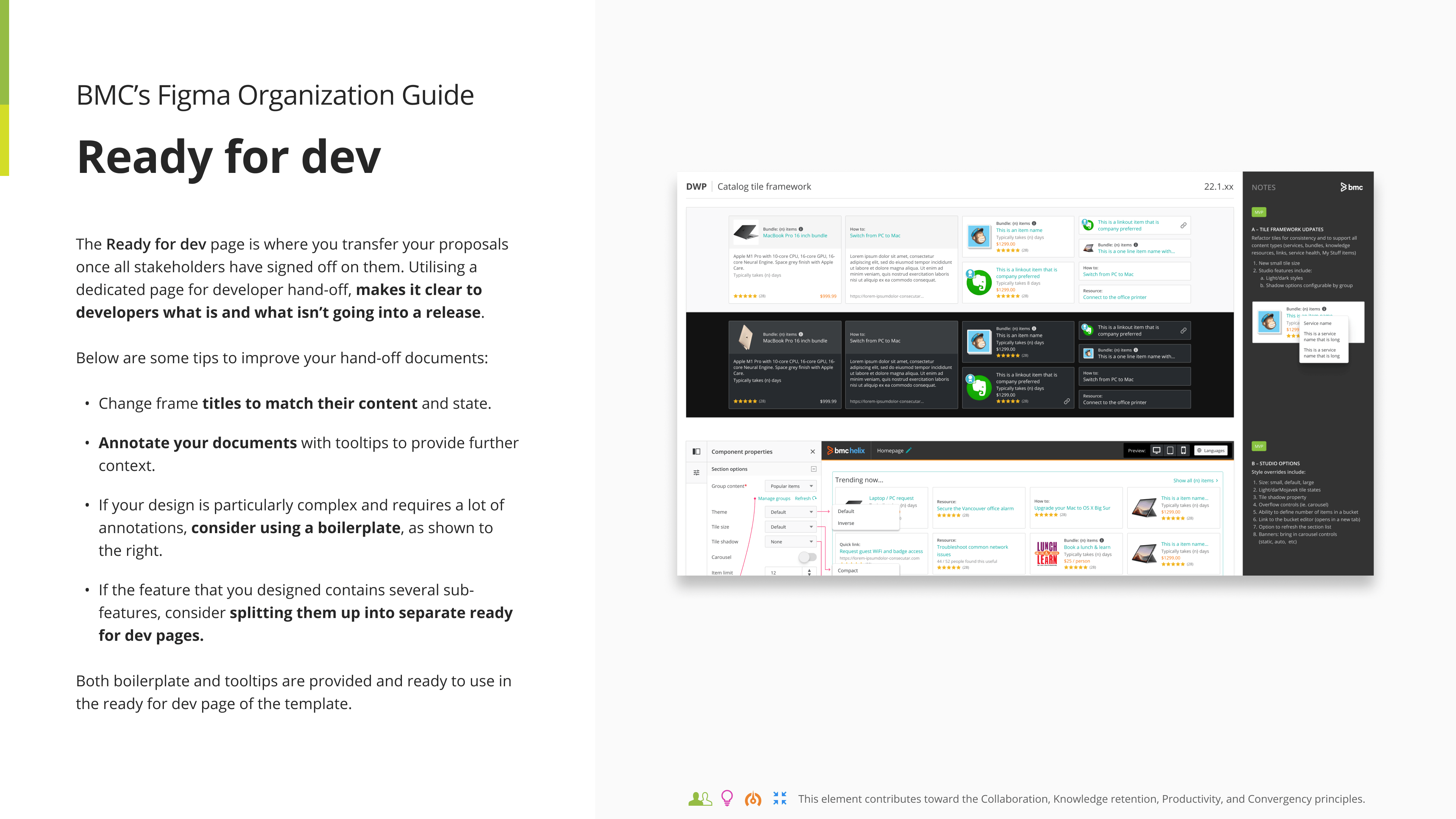 Ready for dev page slide from the guidelines document