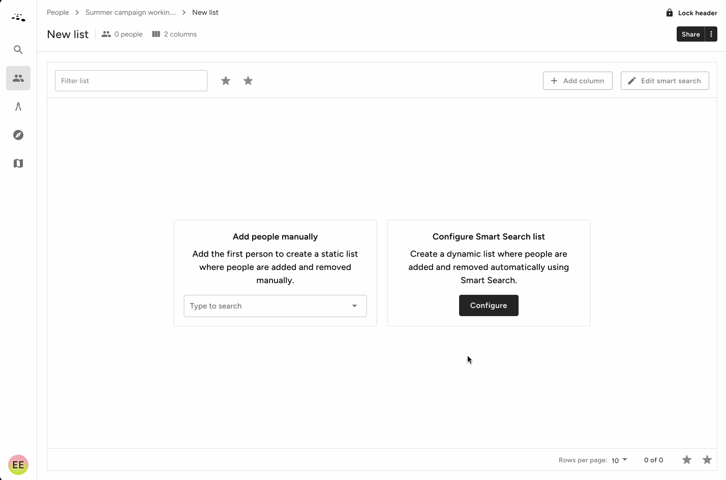 Gif showing transition to a Smart search panel
